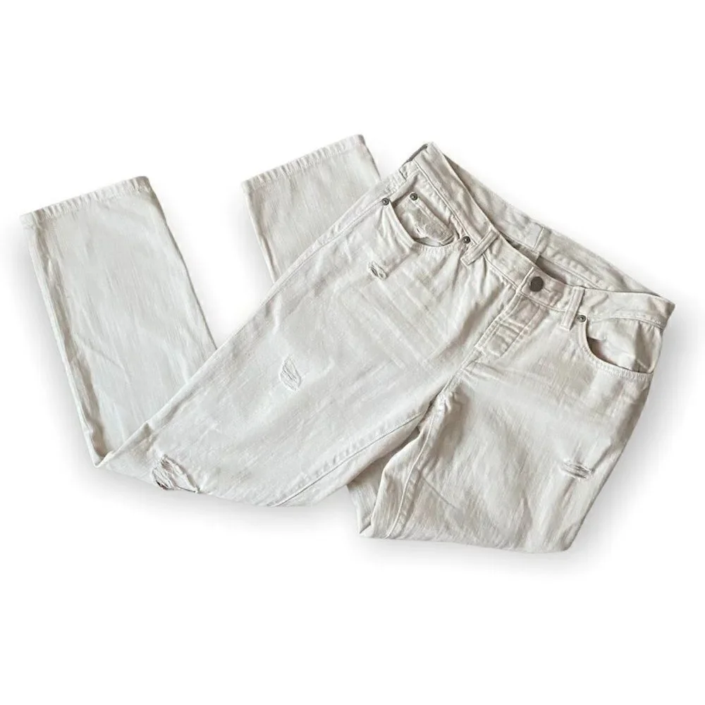 Ann Taylor Loft 27/4 Boyfriend White 100% Cotton Distressed Jeans